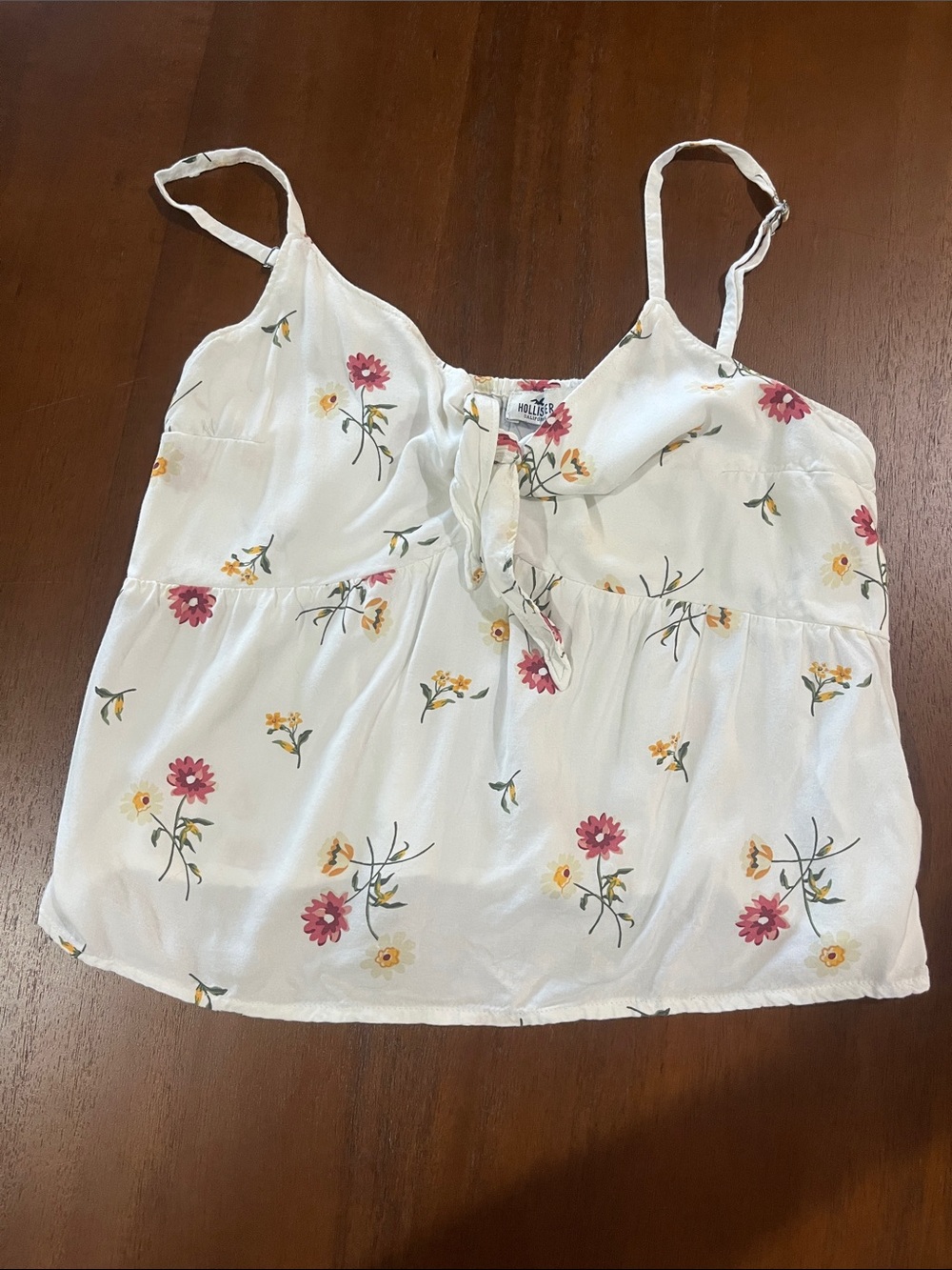 Hollister White Floral Tie-Front Camisole with Pink & Yellow Blooms